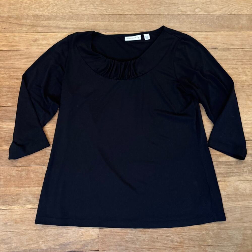 Susan Graber black gathered crewneck 3/4 sleeve blouse shirt top size XS
b60